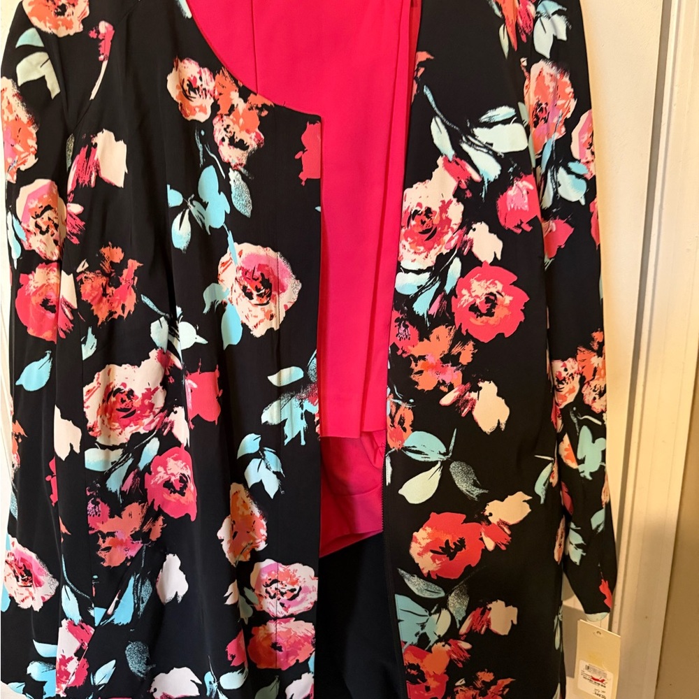 Sejour Black Blazer with Pink Floral Design